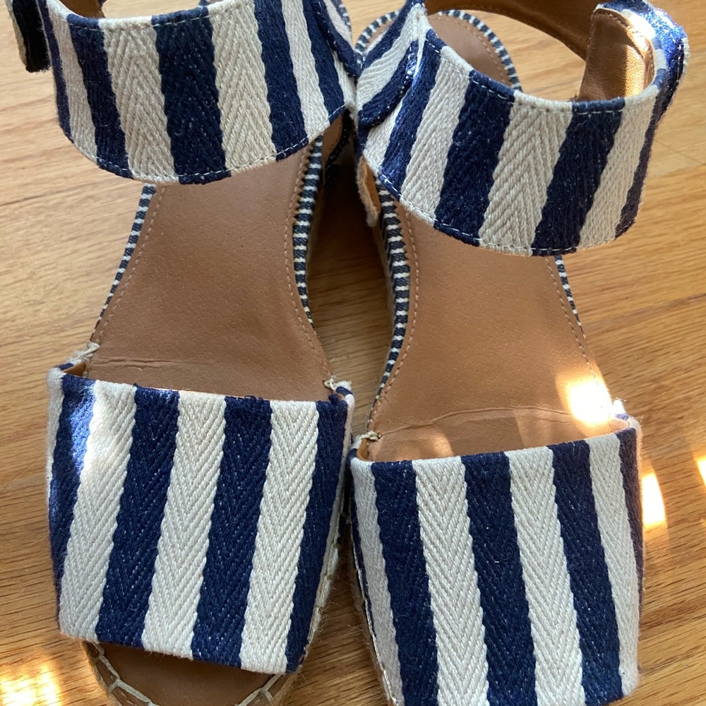 FRANCO SARTO Oak Blue Natural Jute Espadrilles Striped Sandals